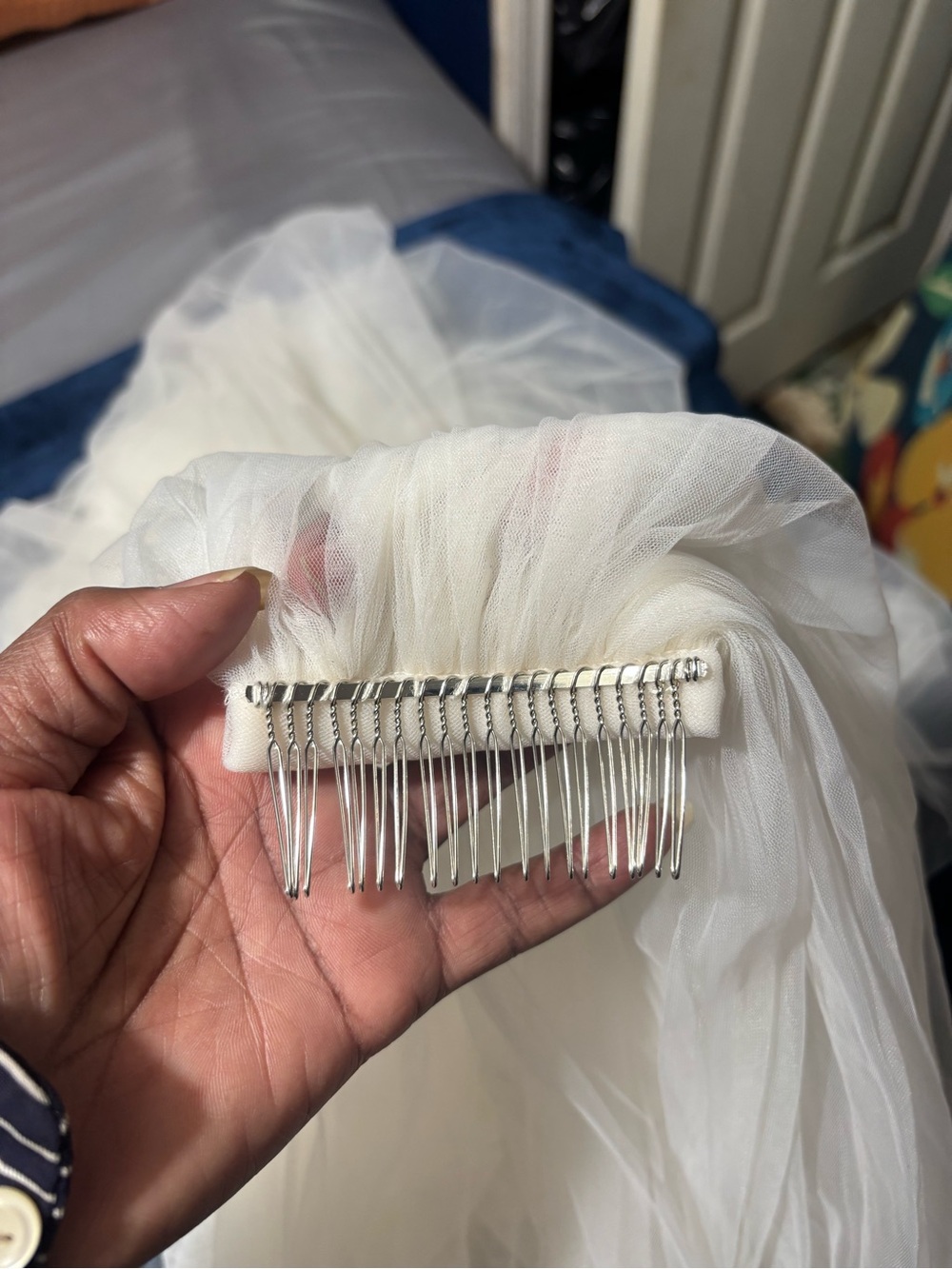 Ivory Bridal Veil Hair Comb with Tulle
